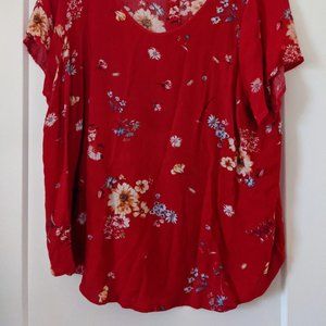 Torrid Red Floral Blouse (Size 2, 18/20)